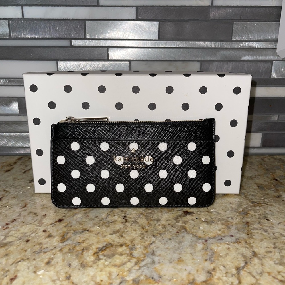 NWT Kate Spade Black + White Polka Dot Wallet